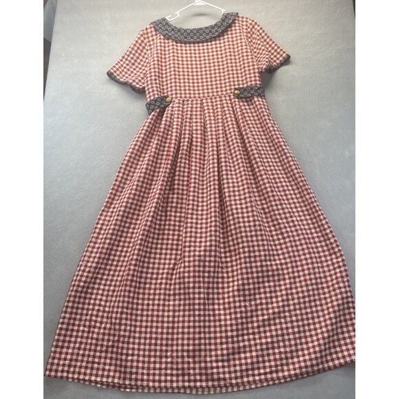 COTTONTAIL ORIGINALS Red Gingham Navy Floral DRESS 14 Vintage 80s 90s Retro Midi - Picture 2 of 16